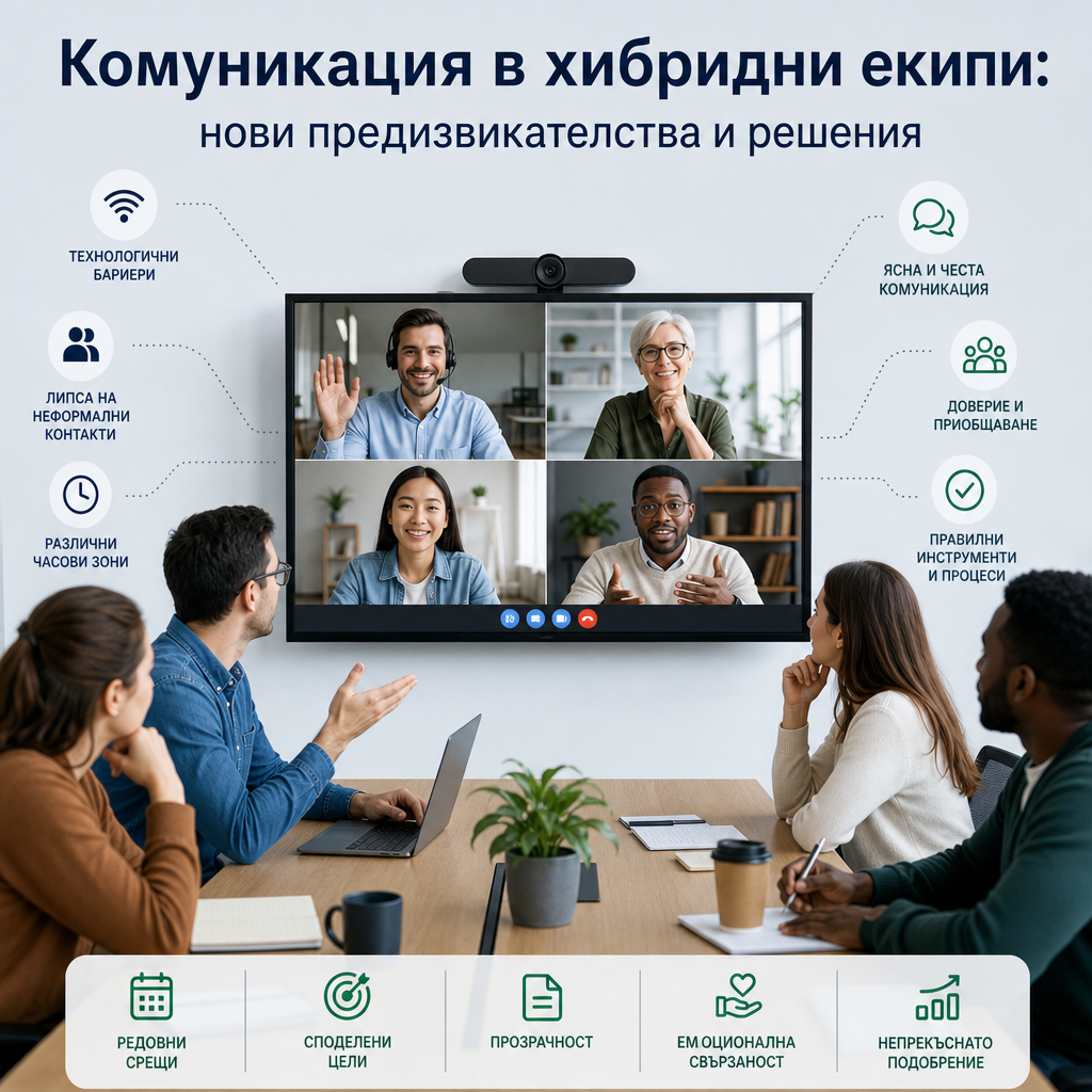 комуникация в хибридни екипи illustration for Комуникация в хибридни екипи: